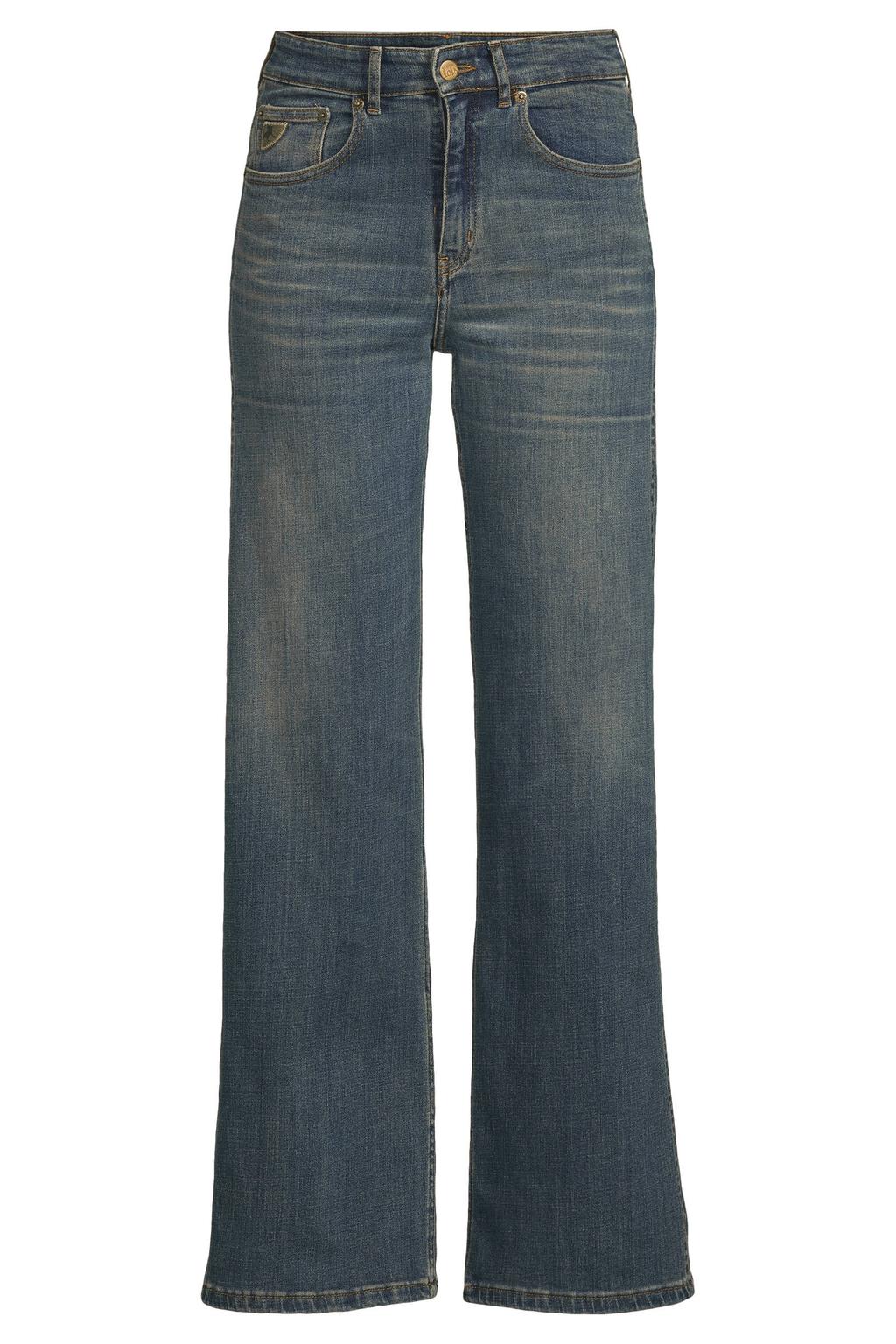 Dark blue denim dames Lois Rosalia wide leg jeans van denim met rits- en knoopsluiting en effen