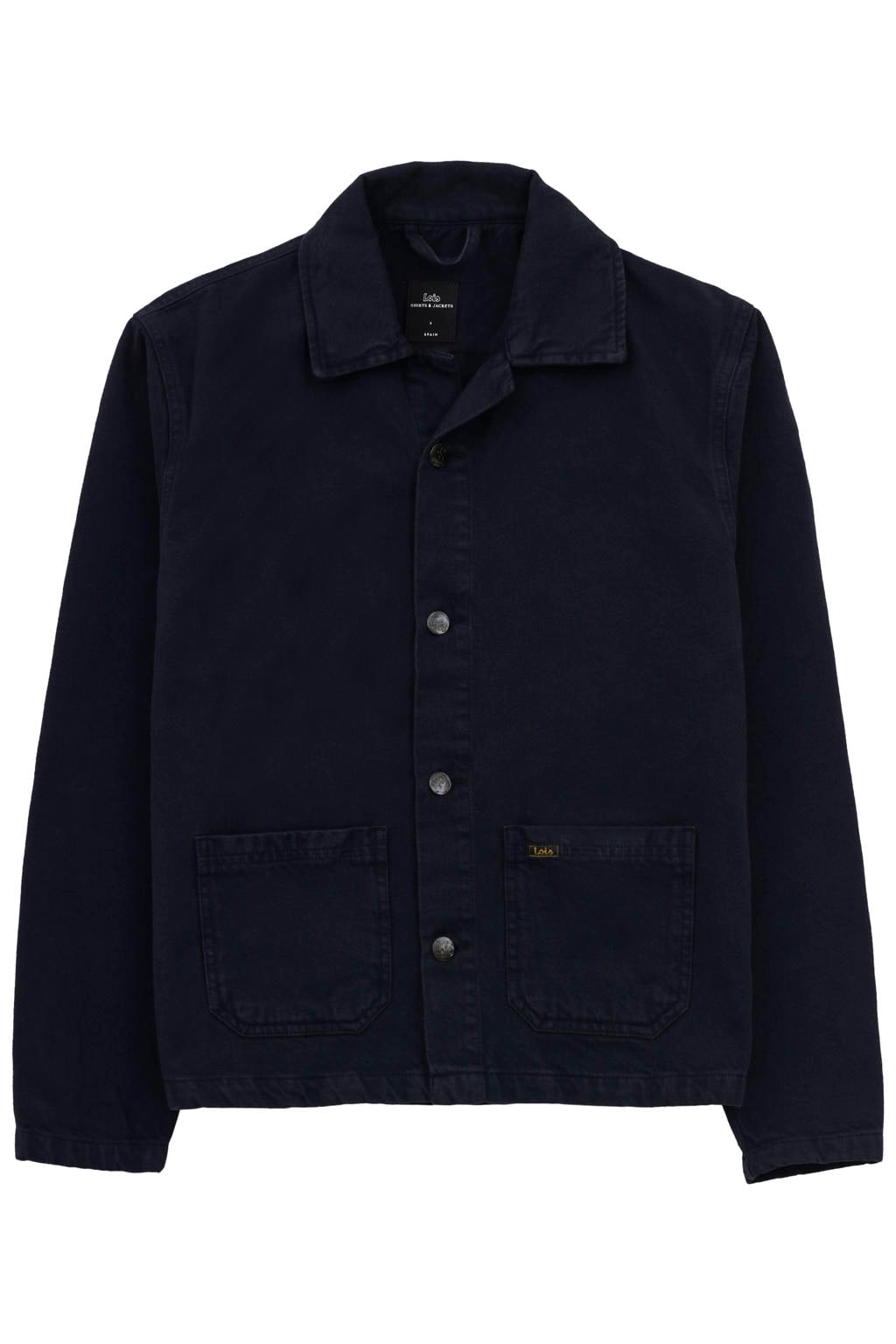 Dark blue denim dames Lois spijkerjas van denim met effen, korte mouwen, klassieke kraag en knoopsluiting