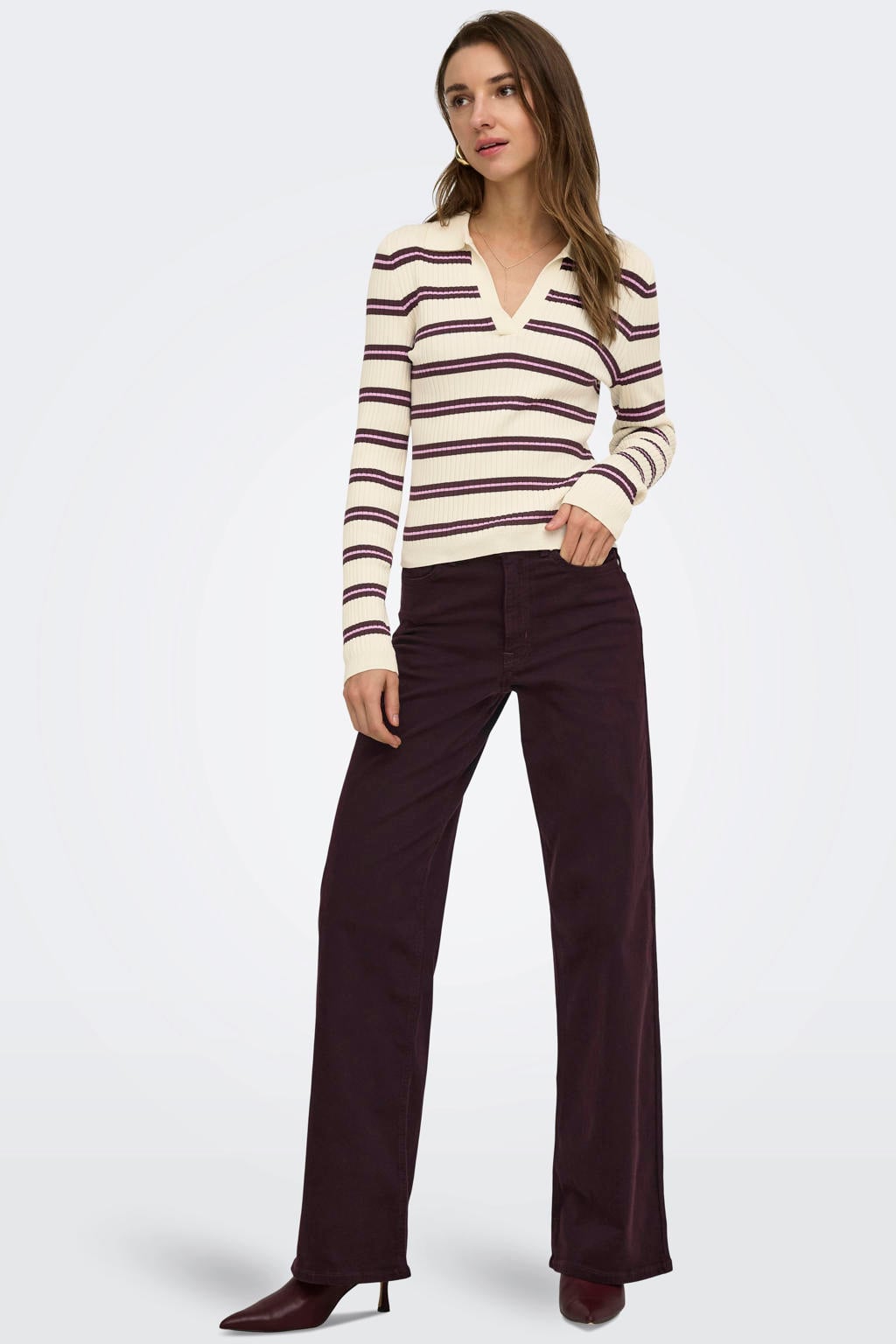 Donkerpaarse dames ONLY Onlmadison Blush Hw Wide Color Dnm Noos jeans met high waist en effen