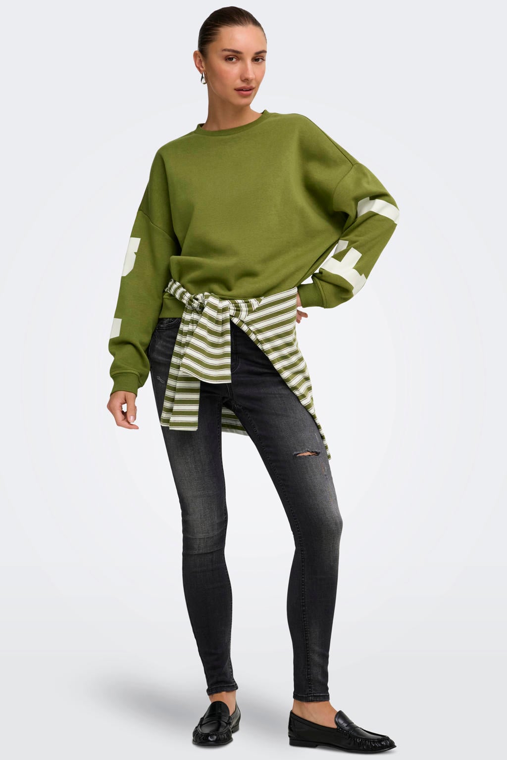 ONLY rechtvallende sweater met tekstprint - groen