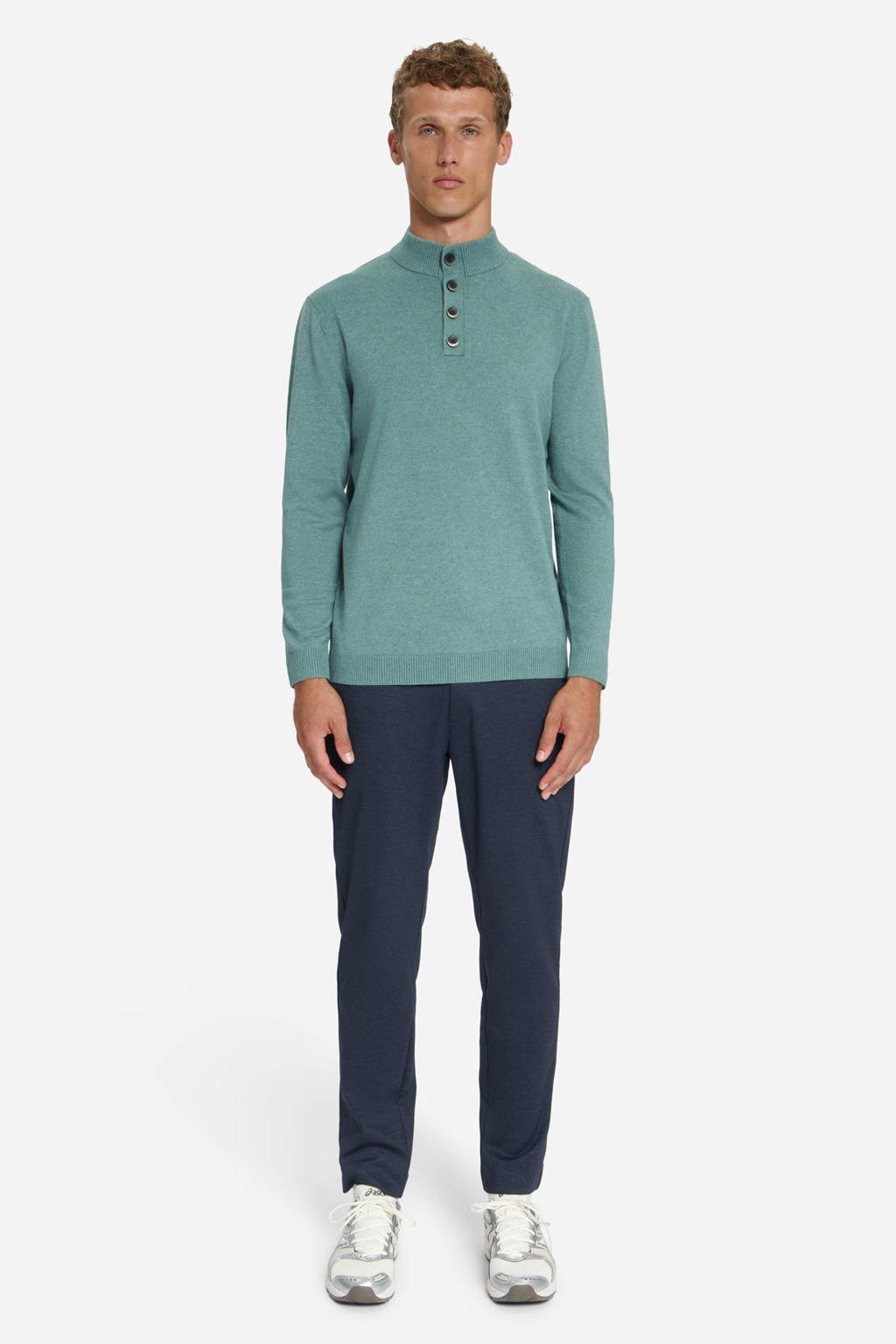 No Excess regular fit gebreide gemêleerde trui - blauw