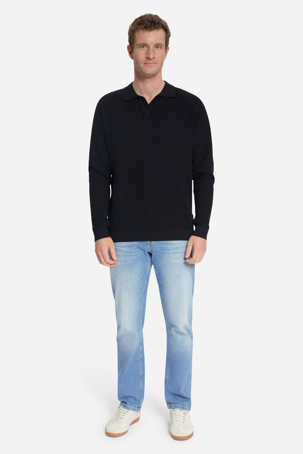 No Excess katoenen regular fit gebreide jacquard trui - zwart
