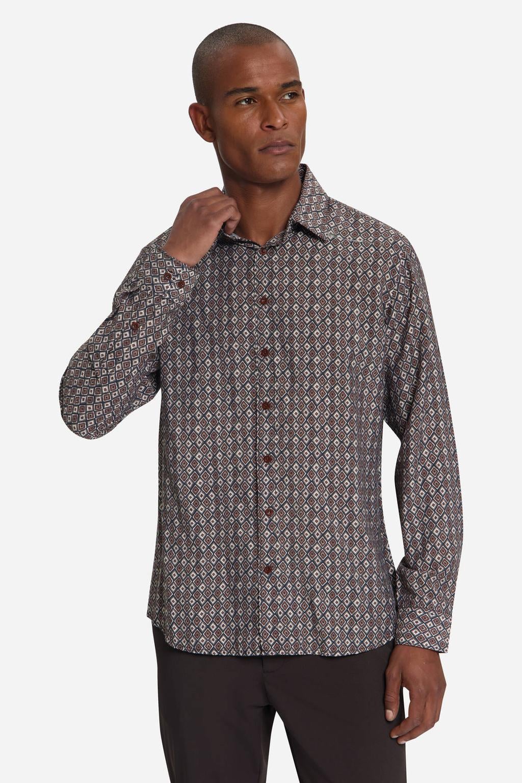 No Excess regular fit casual overhemd met print - light brown