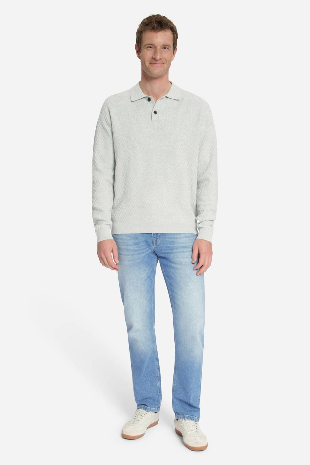 No Excess katoenen regular fit gebreide jacquard trui - light grey