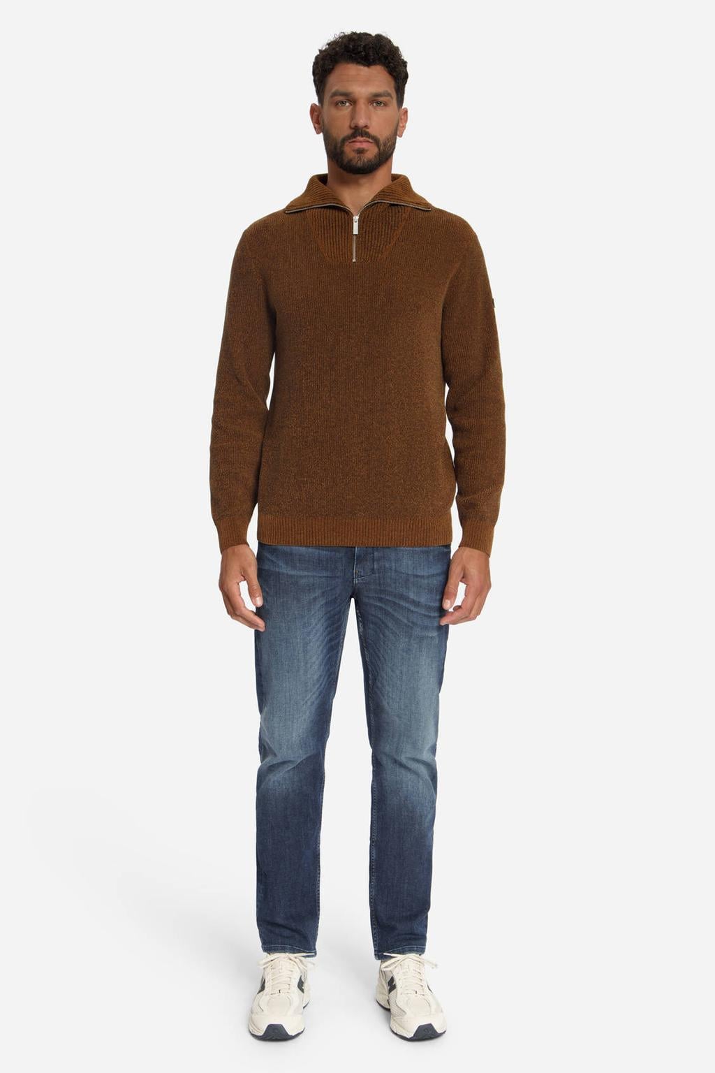 No Excess regular fit gebreide gemêleerde trui - bruin