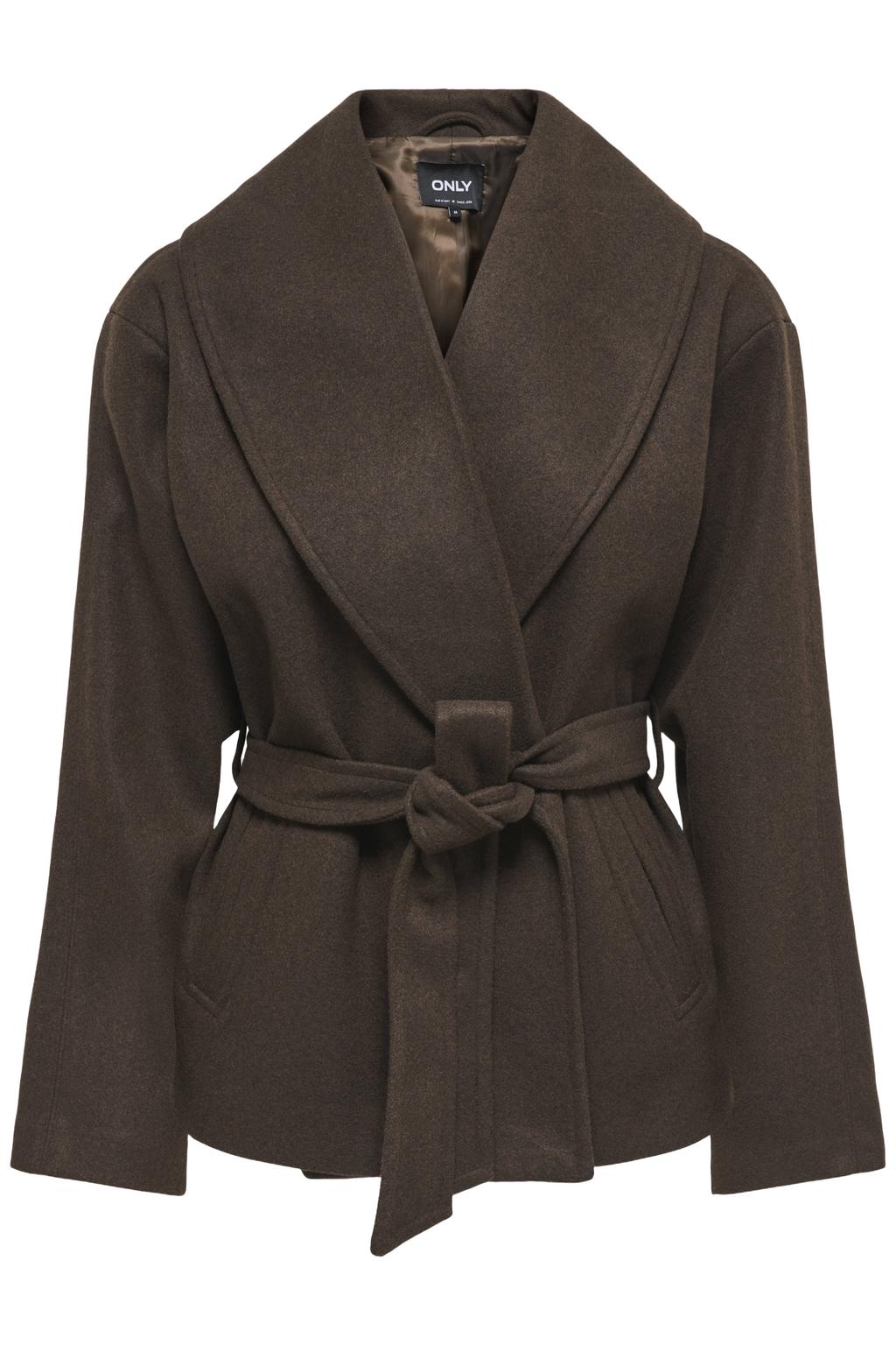 Bruine dames ONLY trenchcoat van polyester met effen, lange mouwen, reverskraag en striksluiting