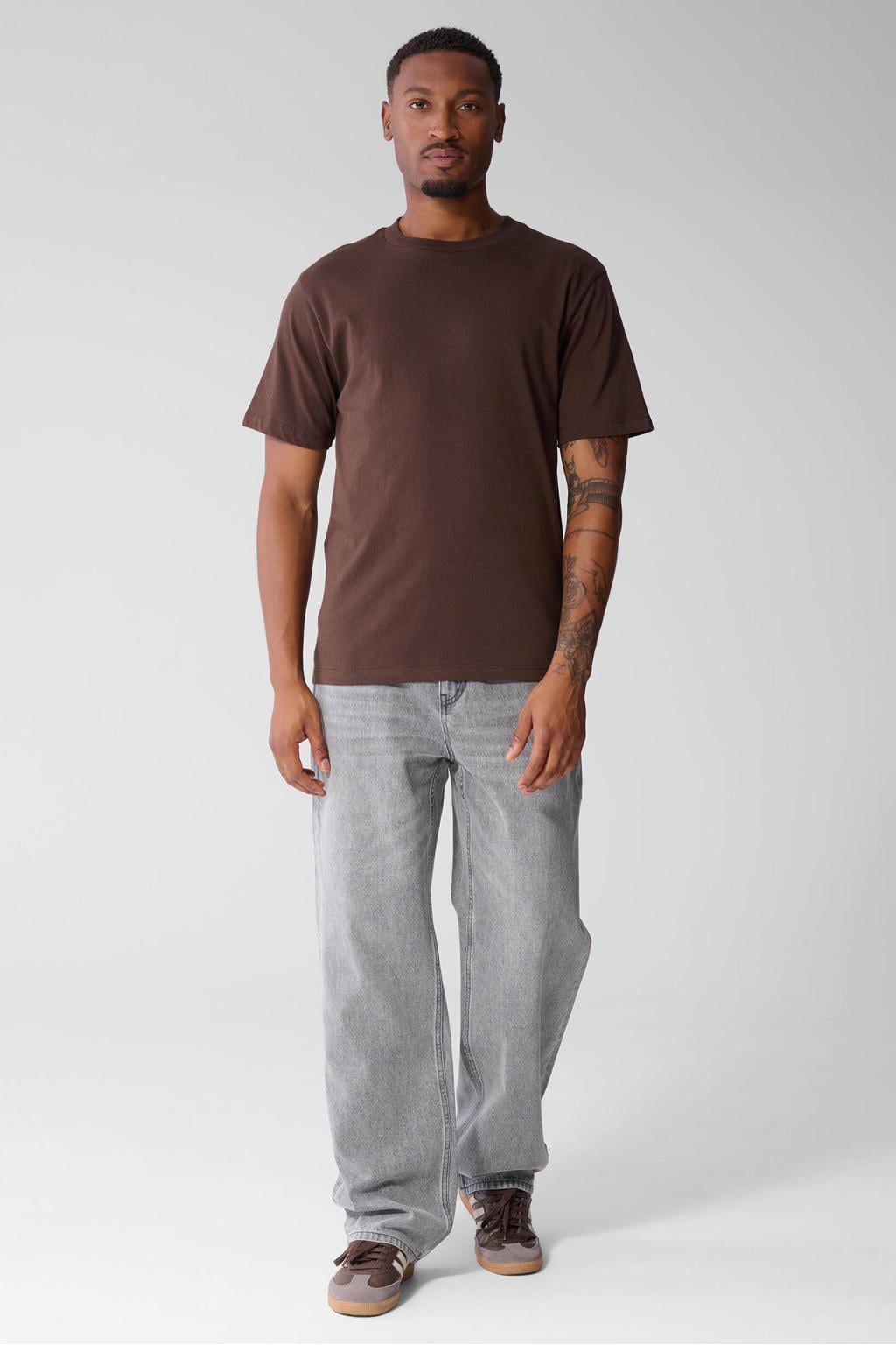 Shoeby regular fit T-shirt met backprint - donkerbruin