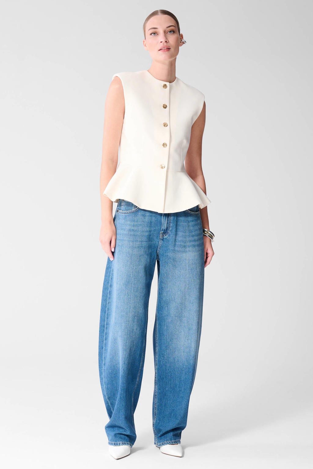 Shoeby gilet met peplum - wit