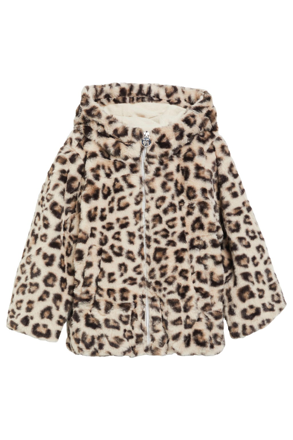 s.Oliver imitatiebont faux fur winterjas met panterprint - beige