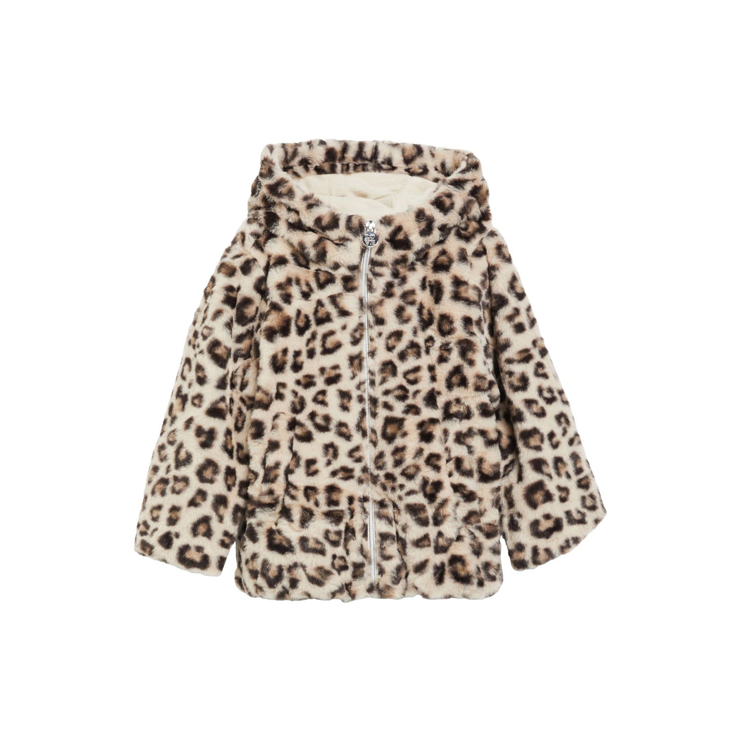 S.Oliver imitatiebont faux fur winterjas met panterprint beige