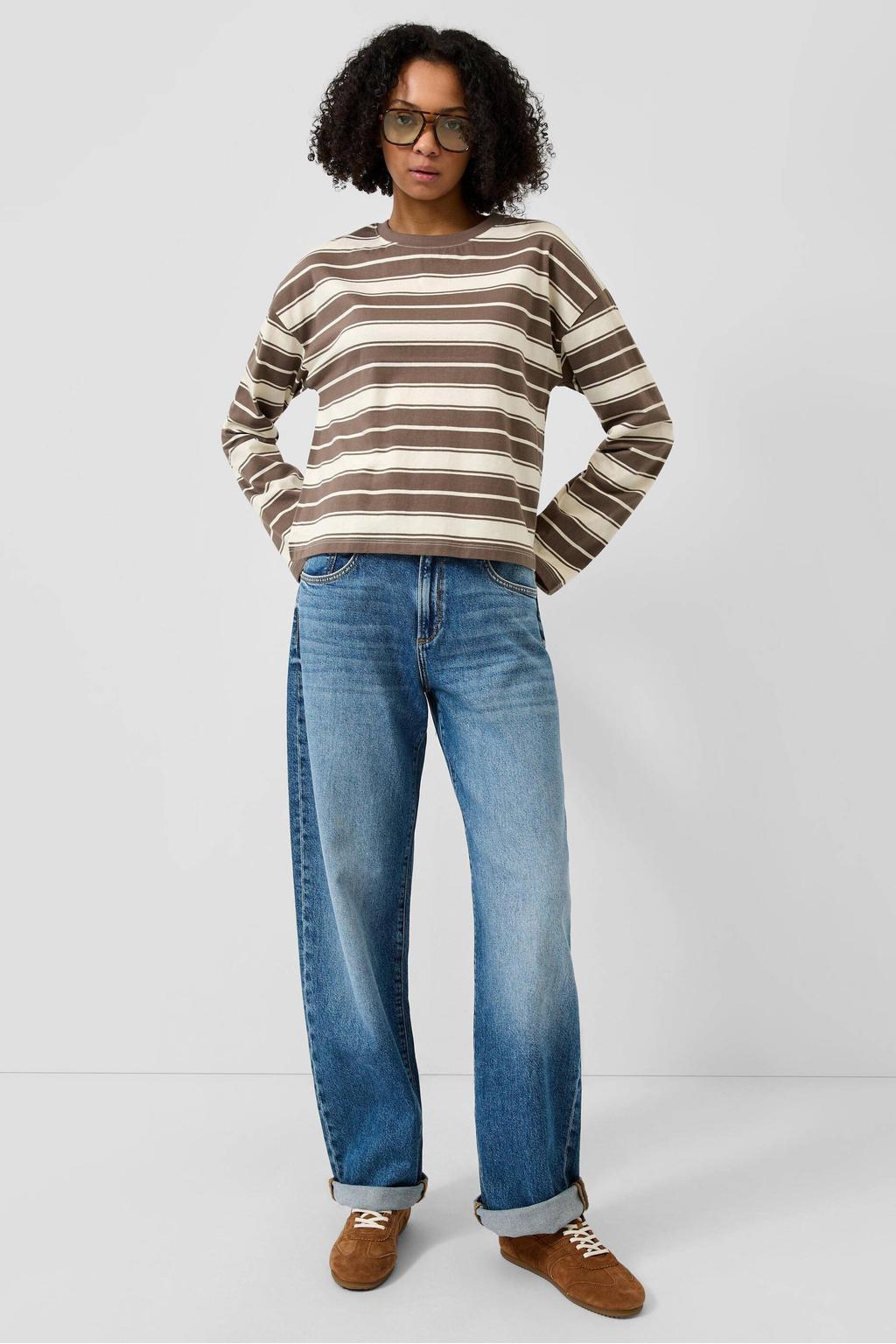 Medium blue denim dames QS barrel jeans van denim met regular waist, rits- en knoopsluiting en effen