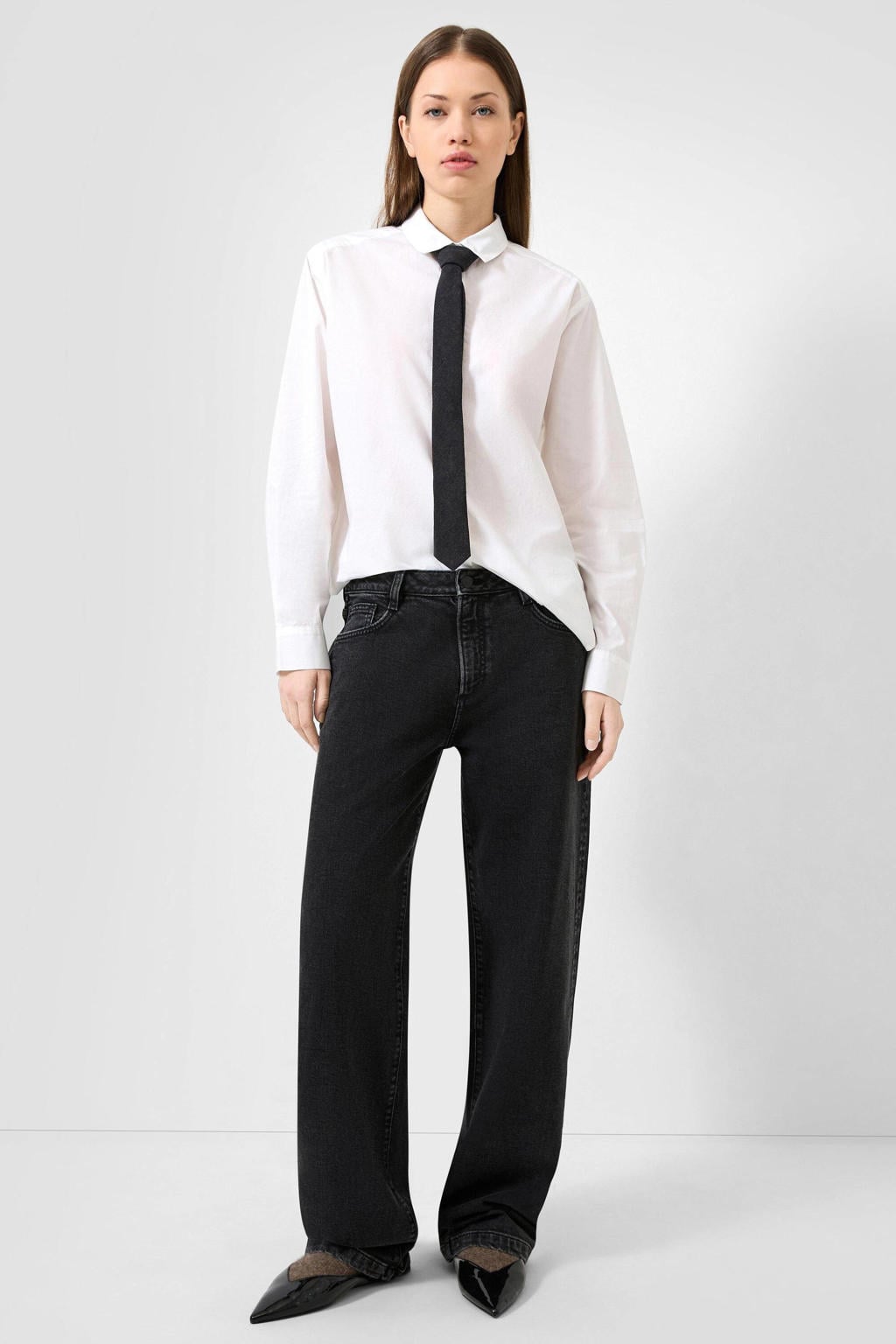 Grey denim dames QS barrel jeans van denim met regular waist, rits- en knoopsluiting en effen