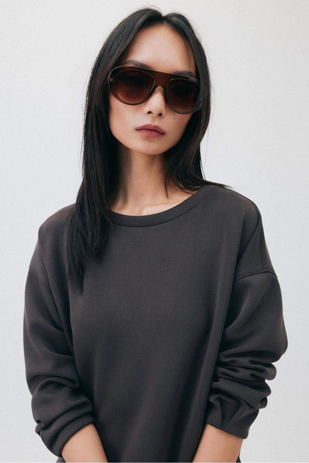 Donkerblauwe dames comma sweater met effen, lange mouwen en ronde hals