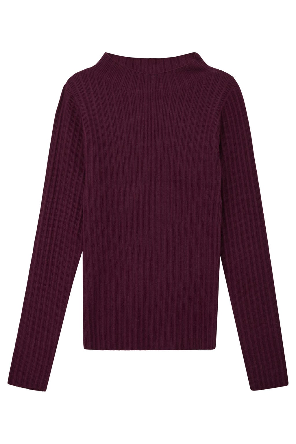 Donkerrode meisjes s.Oliver longsleeve rood van viscose met effen, lange mouwen, opstaande kraag en rib gebreide details