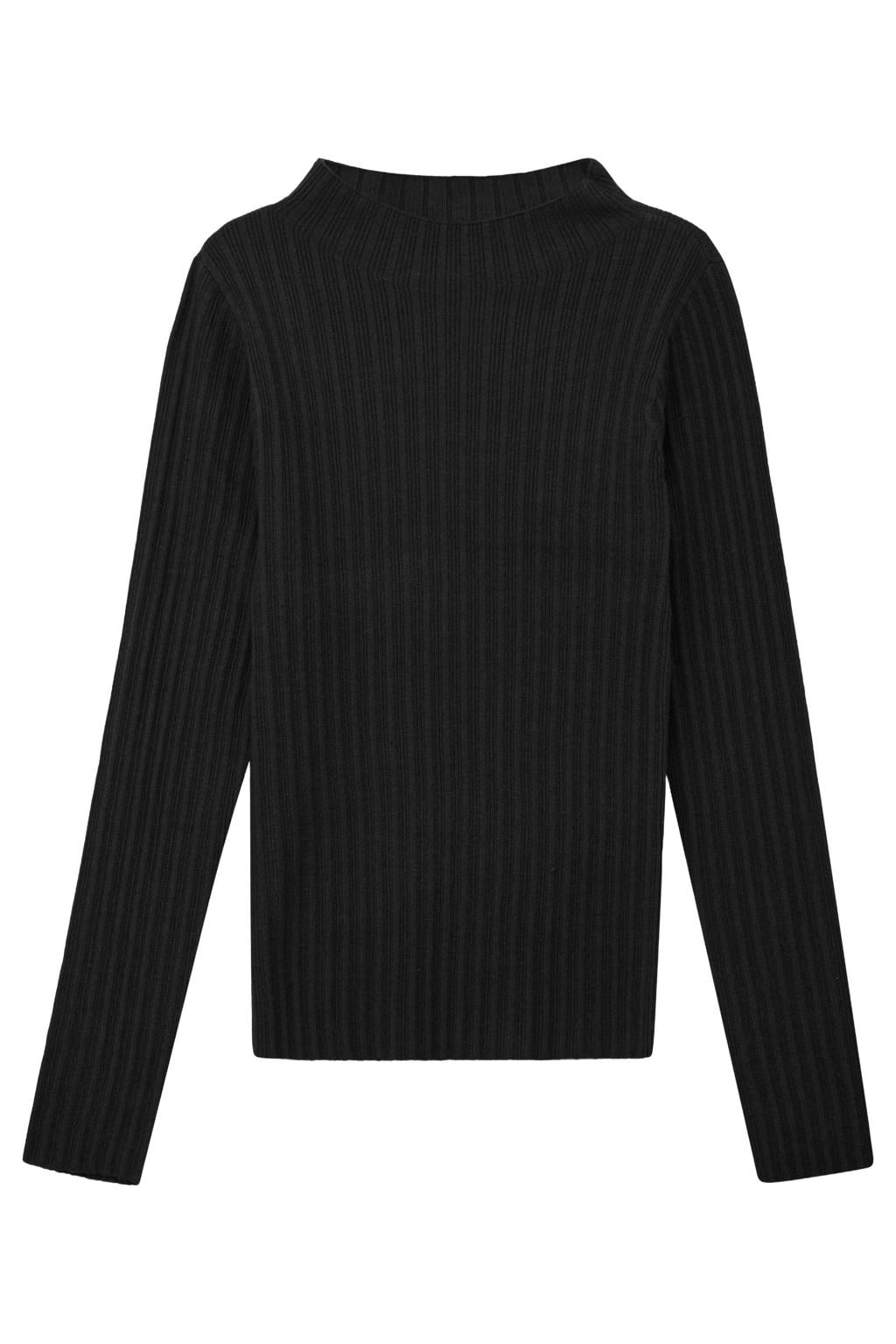 Zwarte meisjes s.Oliver longsleeve van viscose met effen, lange mouwen, opstaande kraag en rib gebreide details