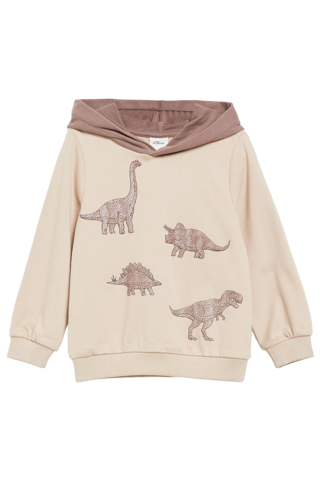 Beige en bruine jongens s.Oliver sweater met printopdruk, lange mouwen en capuchon