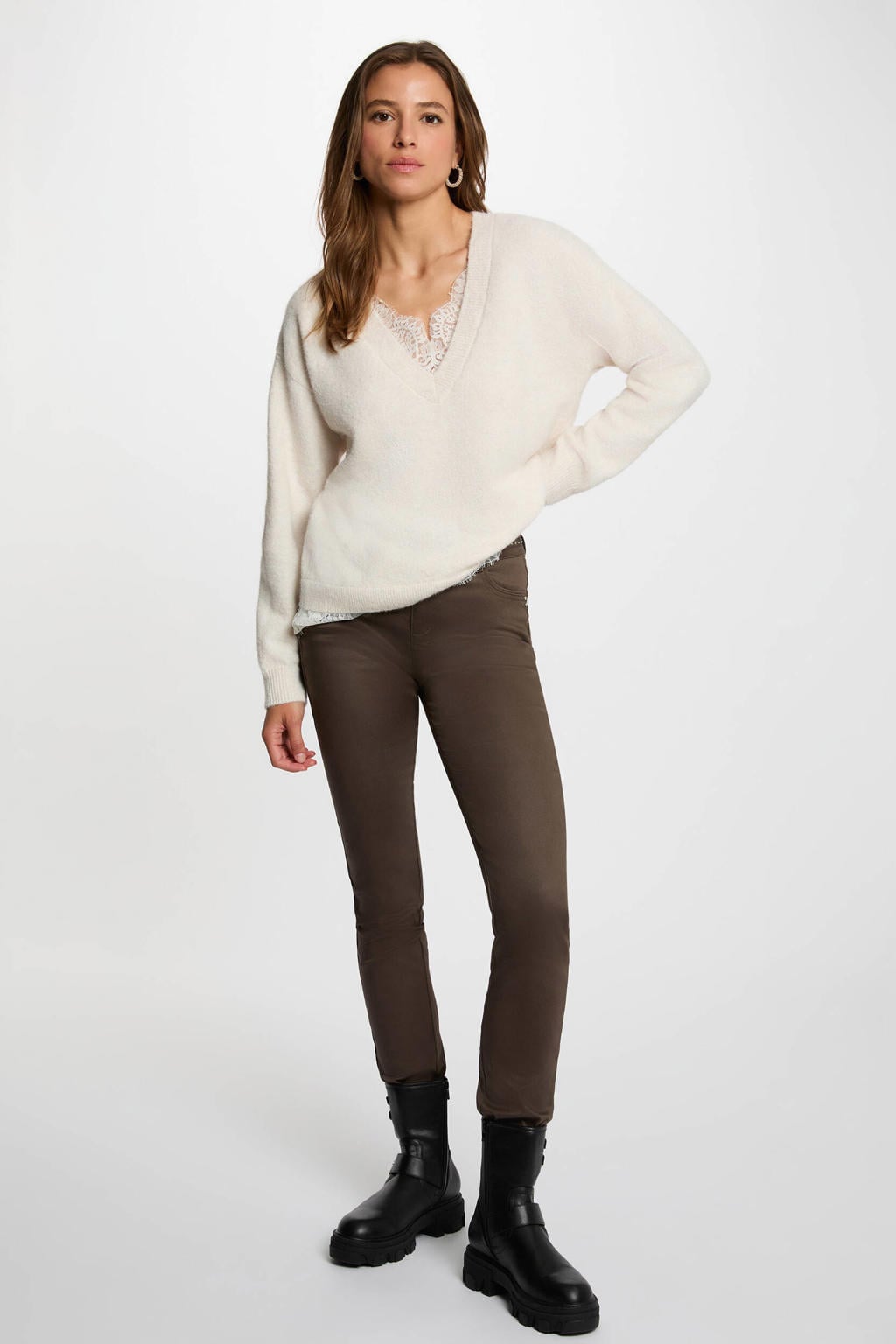 Donkergroene dames Morgan skinny tregging van katoen met regular waist en effen