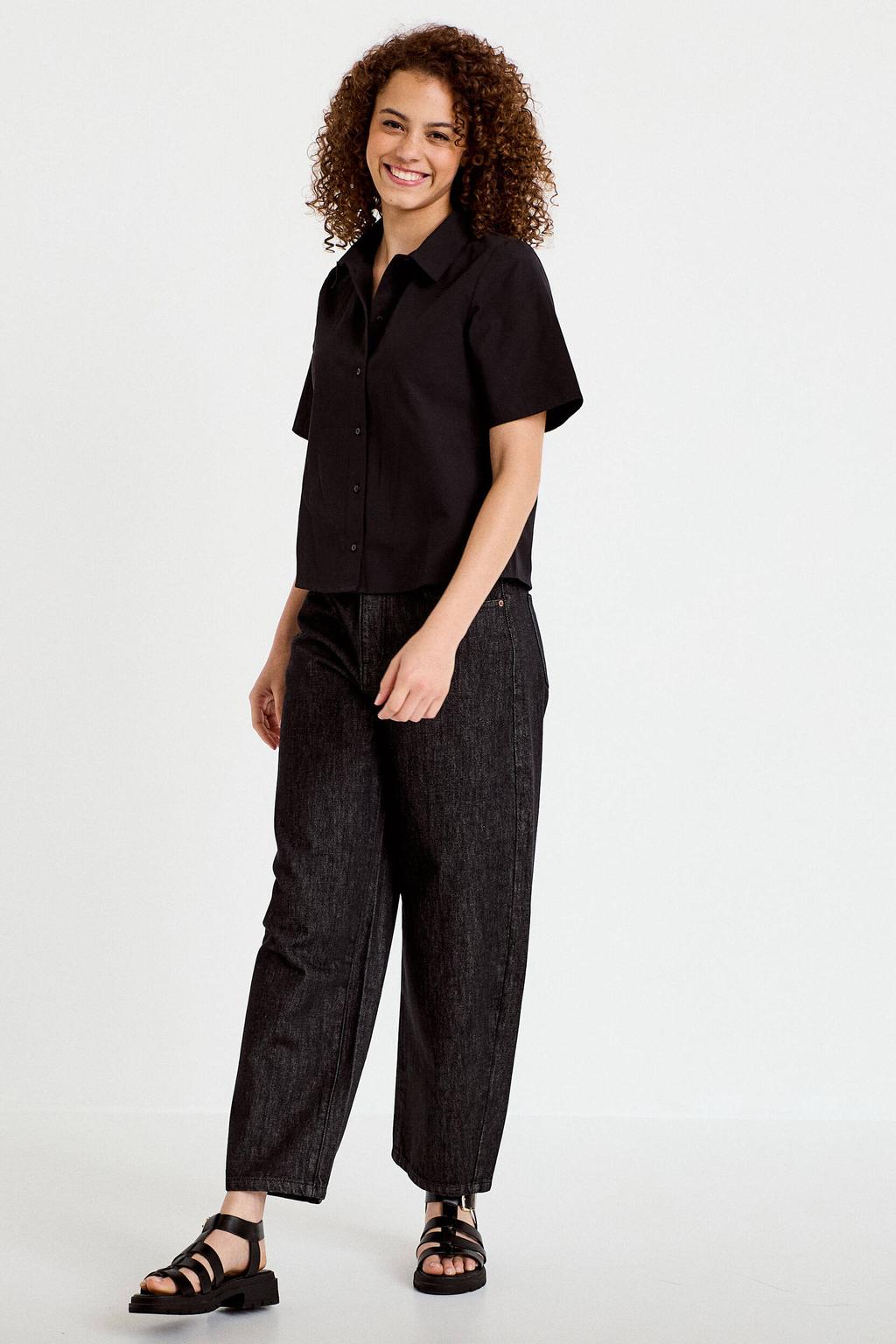 Black denim dames Cache Cache barrel jeans van denim met regular waist, rits- en knoopsluiting en effen