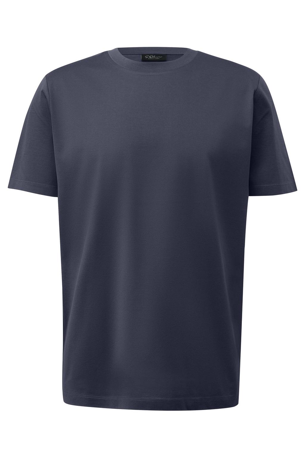 Donkerblauwe heren s.Oliver BLACK LABEL regular fit T-shirt van katoen met effen, korte mouwen en ronde hals