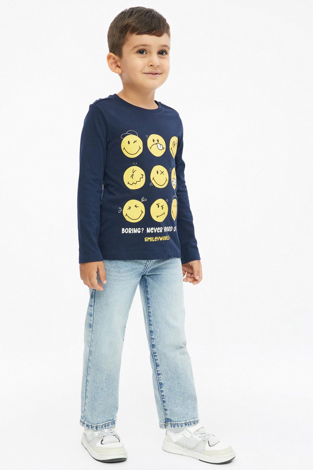 Marineblauw, marine en gele jongens s.Oliver longsleeve blauw van katoen met printopdruk, lange mouwen en ronde hals