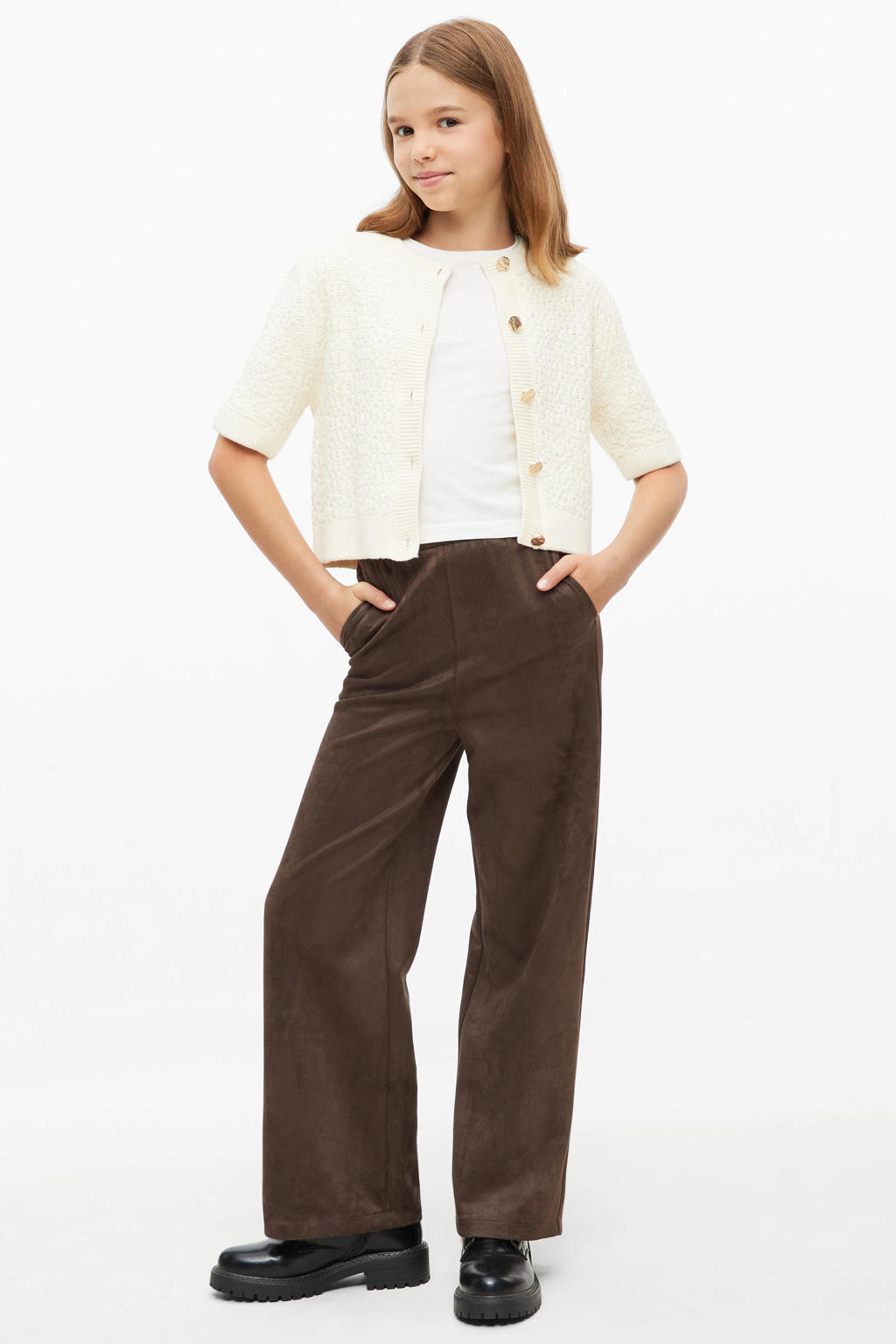 s.Oliver wide leg pantalon - donkerbruin