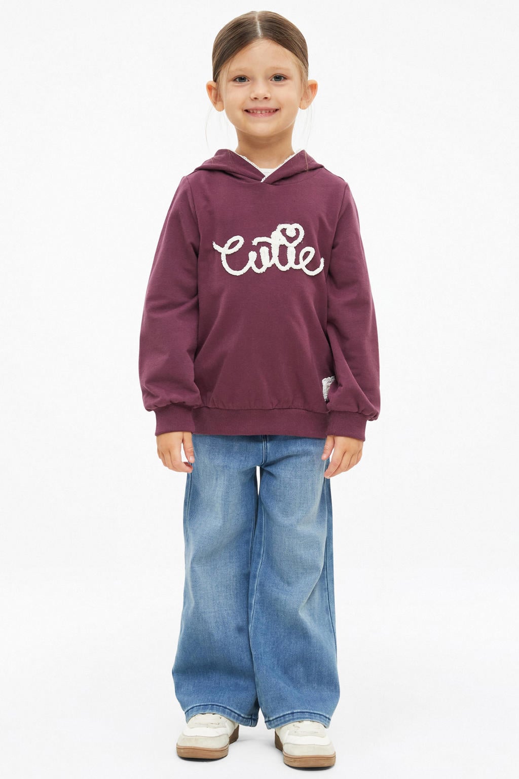 Donkerpaarse meisjes s.Oliver hoodie van sweat materiaal met tekst print, lange mouwen en capuchon