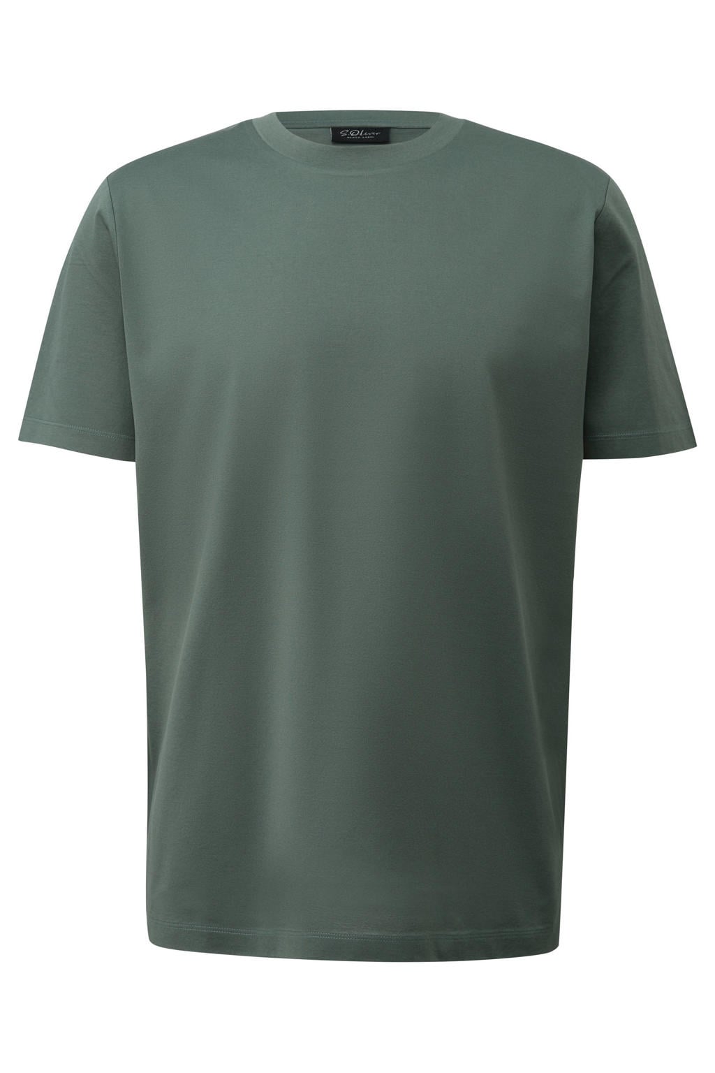 Turquoise heren s.Oliver BLACK LABEL regular fit T-shirt van katoen met effen, korte mouwen en ronde hals