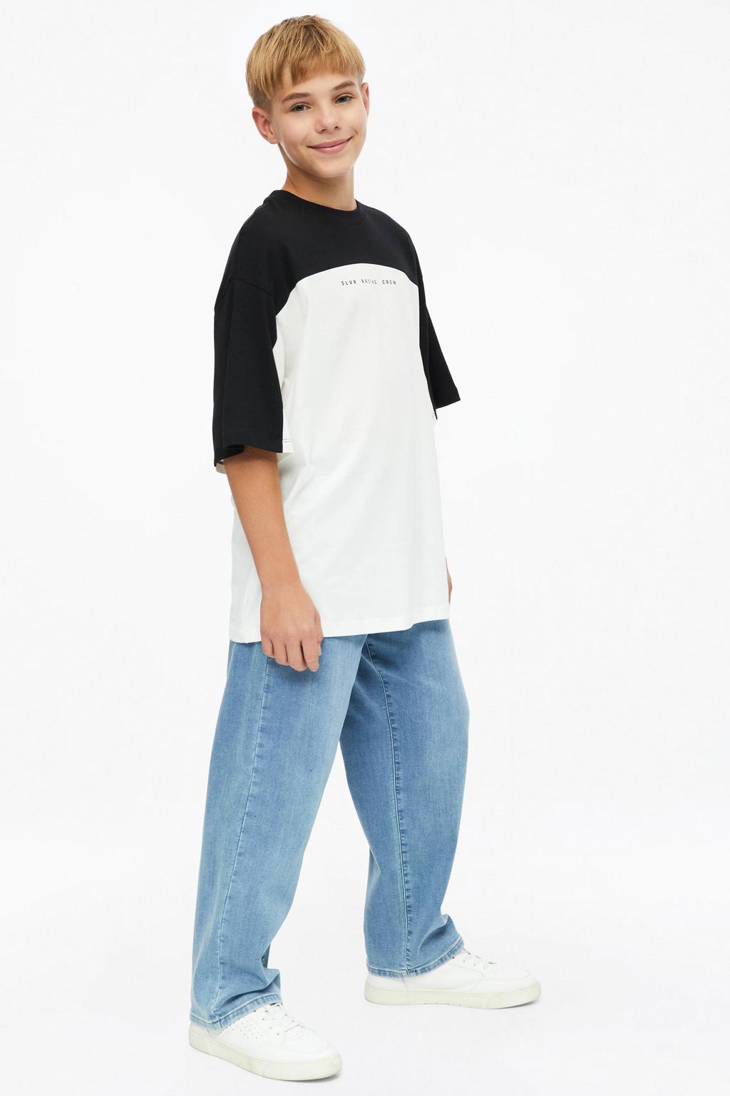 Wit en zwarte jongens s.Oliver T-shirt van katoen met backprint, korte mouwen en ronde hals