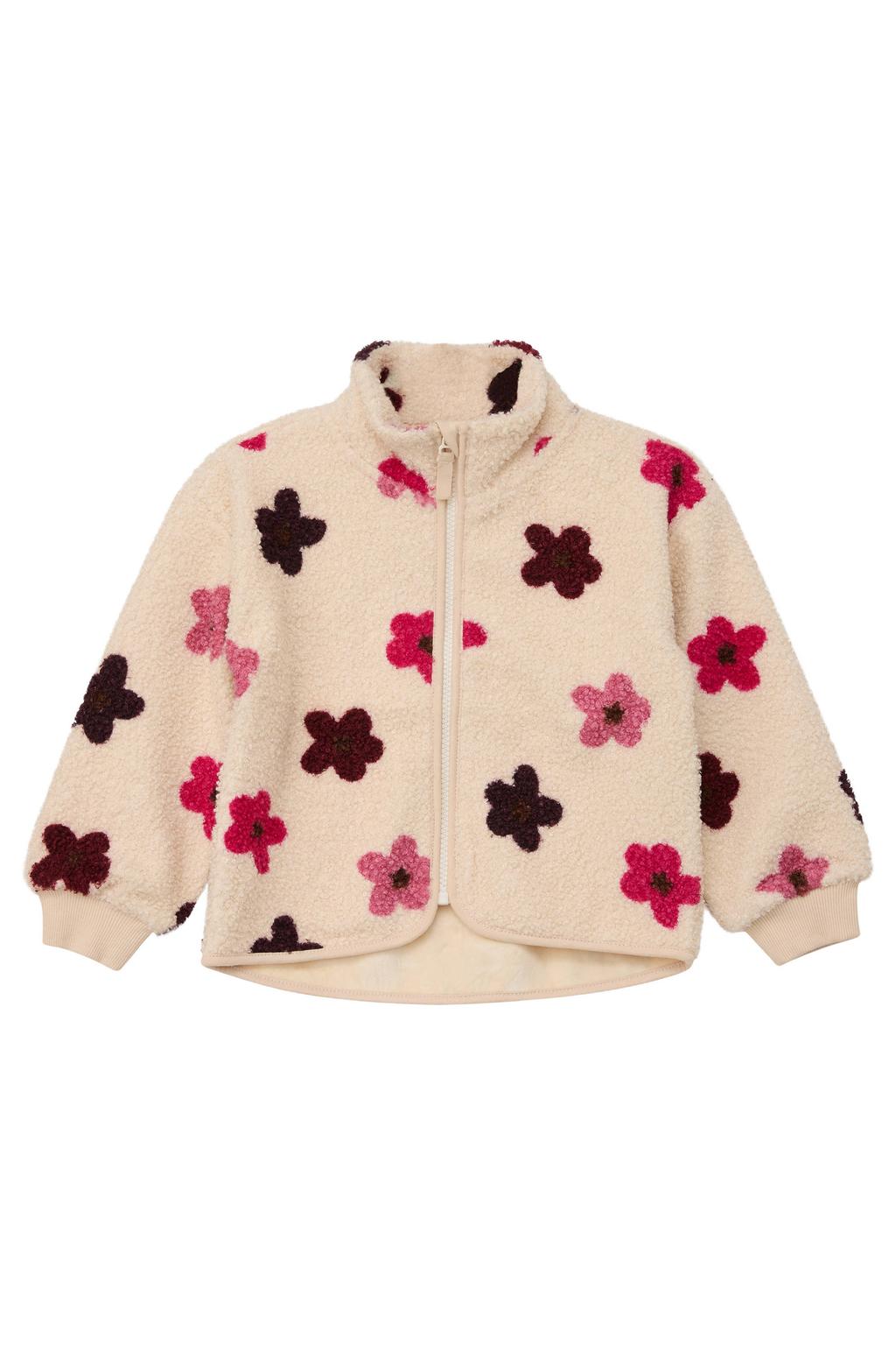 Beige meisjes s.Oliver gebloemd fleecevest van polyester met lange mouwen, opstaande kraag, ritssluiting en geribde boorden