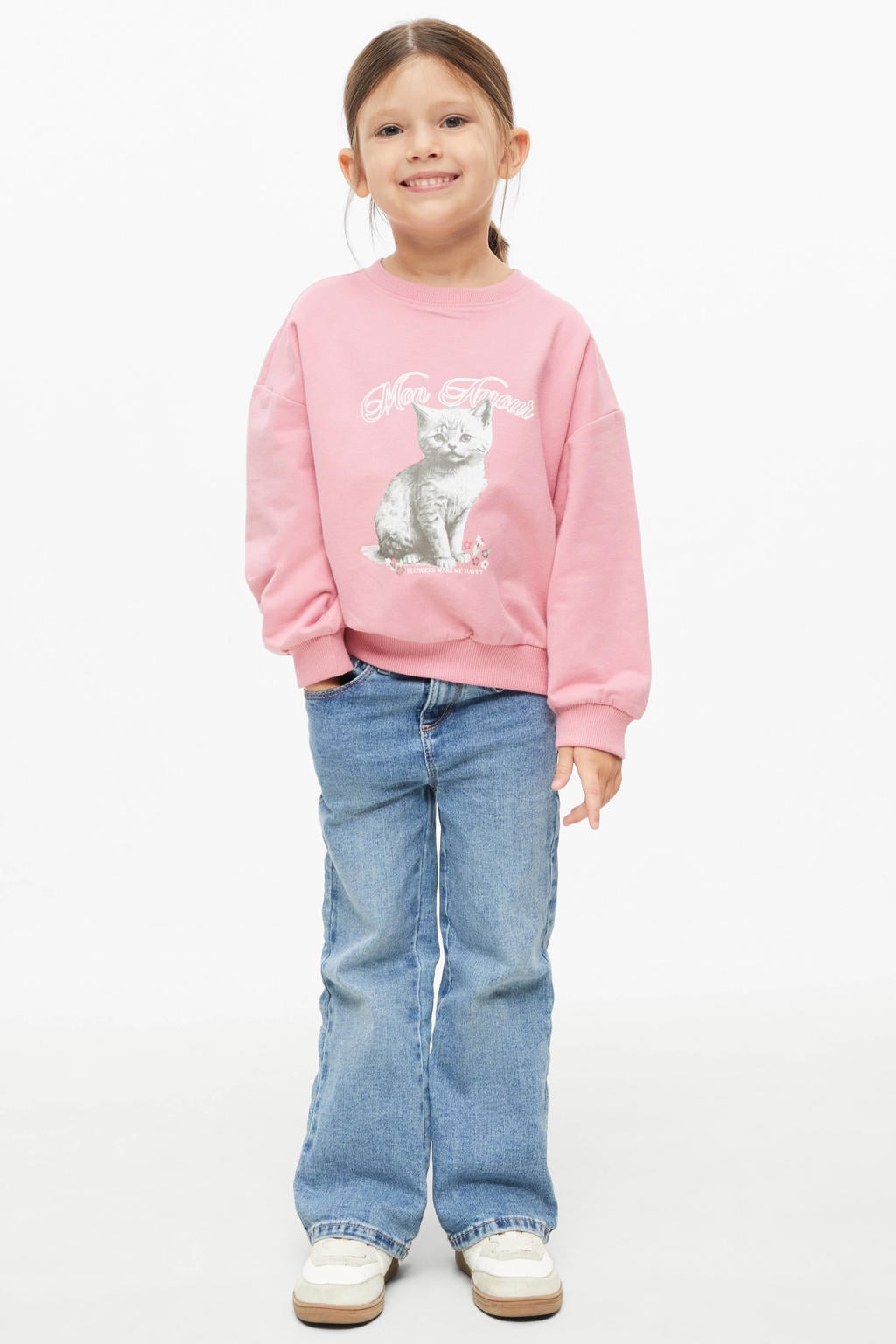 Roze meisjes s.Oliver sweater met printopdruk, lange mouwen en ronde hals