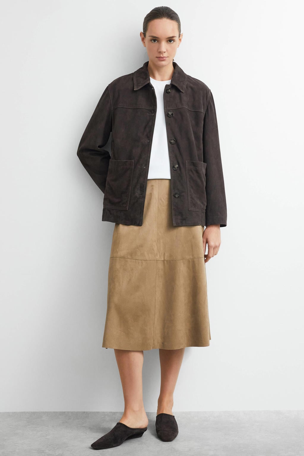comma suèdelook midi rok - cognac