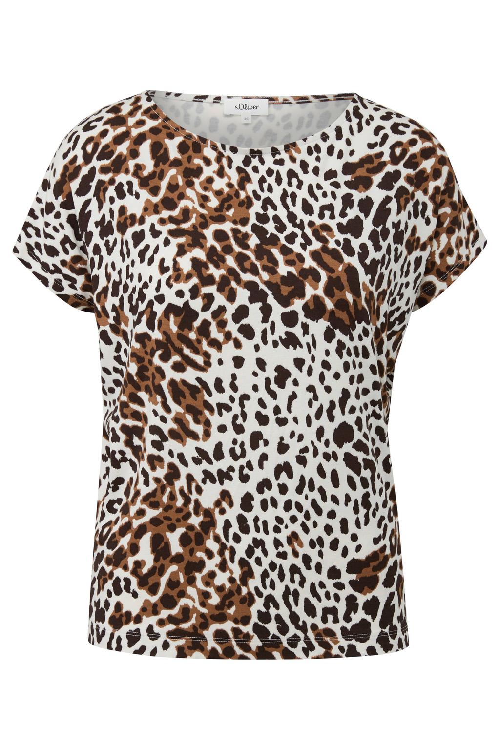 Ecru, zwart en bruine dames s.Oliver Curve top Plus Size van viscose met korte mouwen