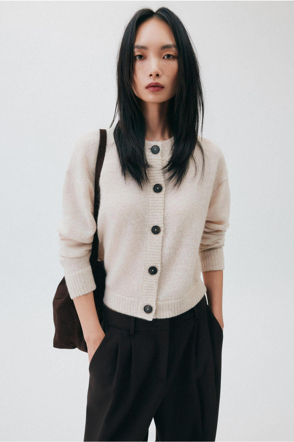 comma gebreid vest met wol - beige