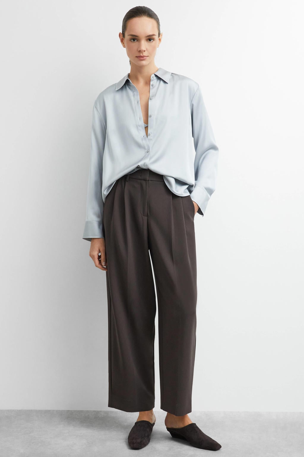 comma barrel casual broek - donkerbruin