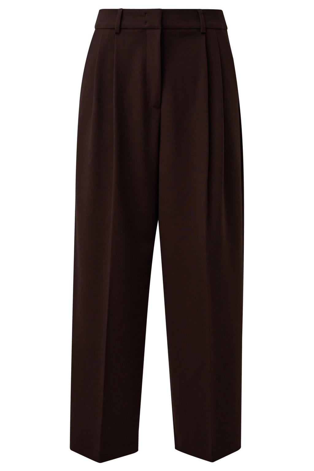 Donkerblauwe dames comma barrel casual broek van polyester met regular waist, rits- en haaksluiting en effen