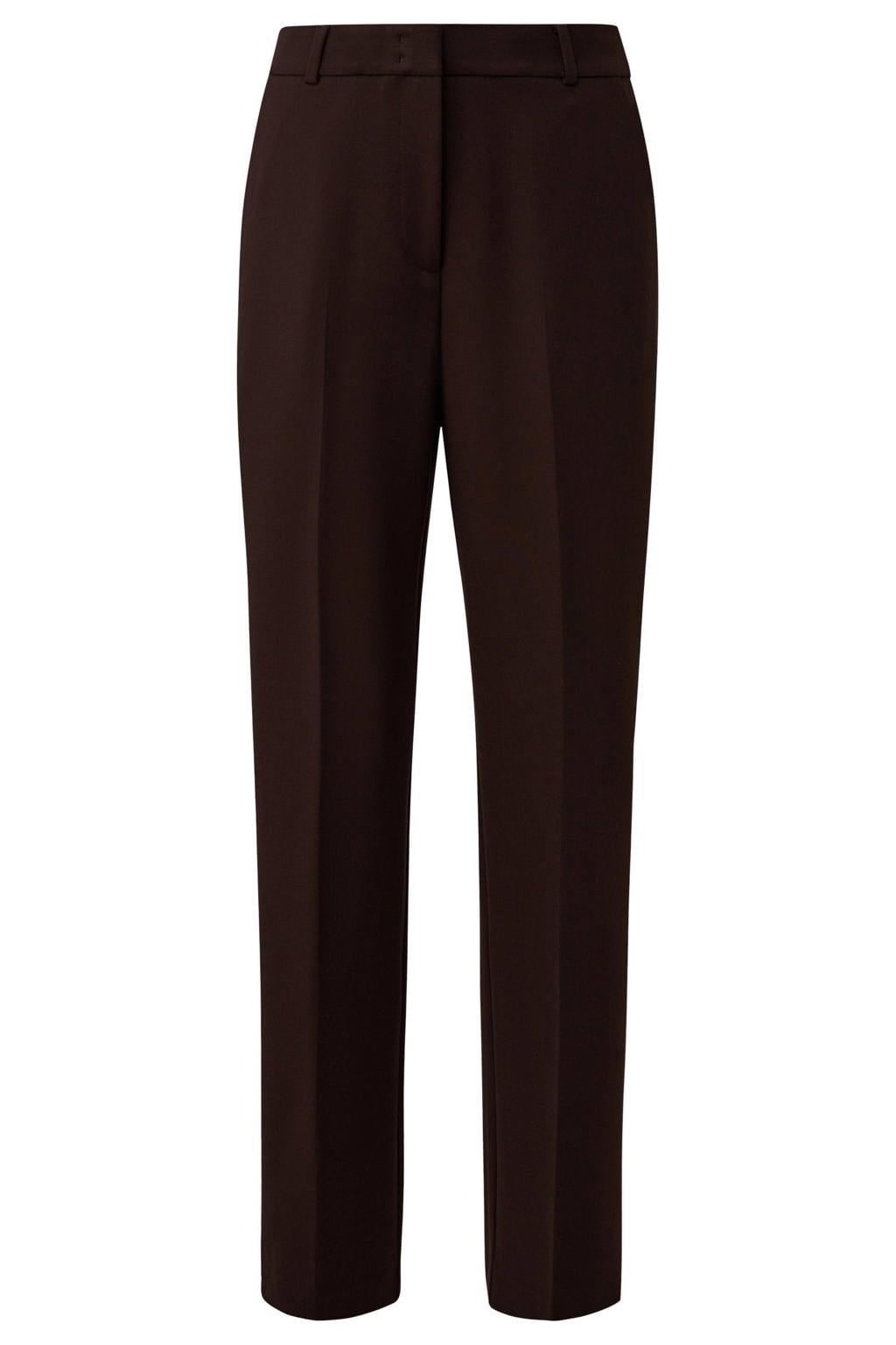Donkerblauwe dames comma straight leg pantalon met rits- en haaksluiting en effen