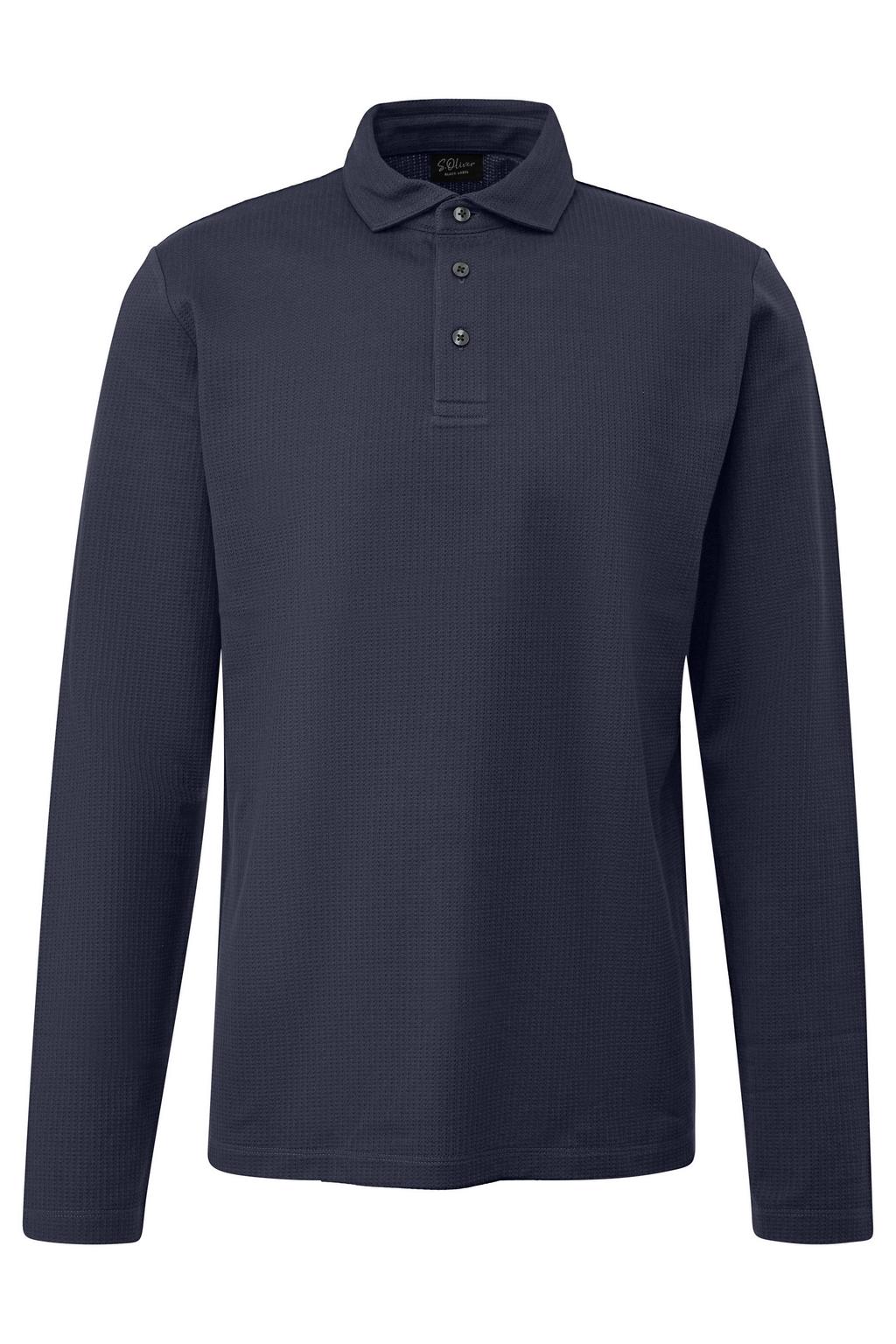 Donkerblauwe heren s.Oliver BLACK LABEL regular fit jacquard polo van katoen met effen en lange mouwen