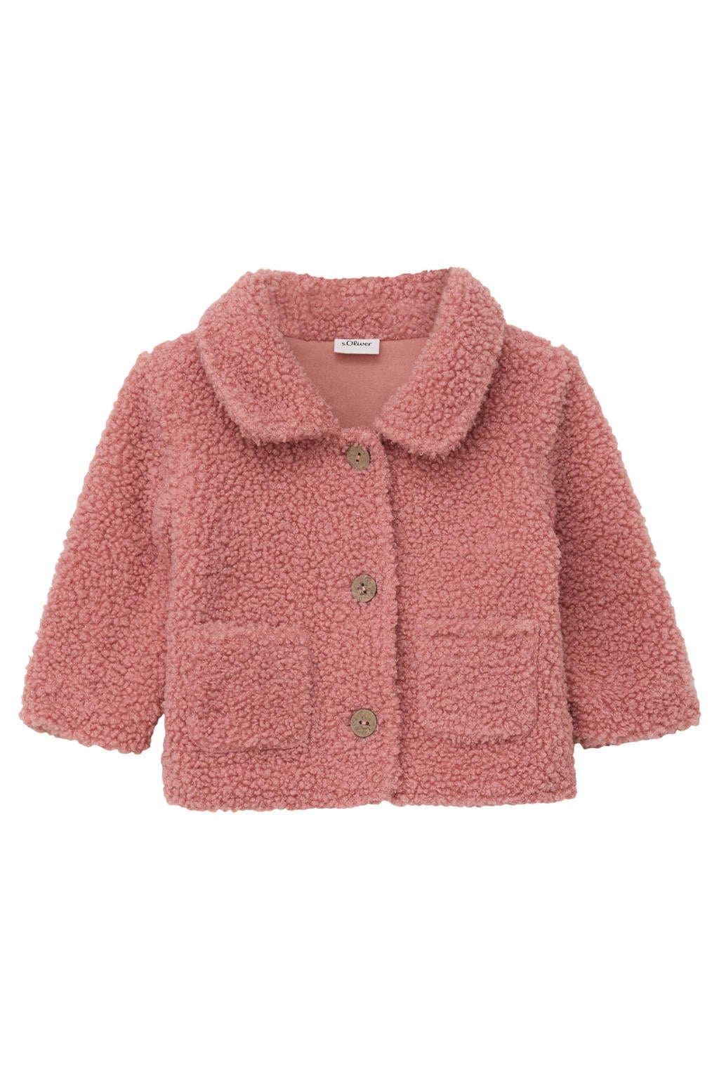 Roze meisjes s.Oliver teddy jas van polyester met effen, lange mouwen en knoopsluiting