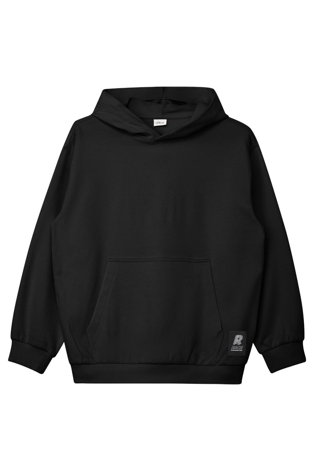 Zwarte jongens s.Oliver hoodie van sweat materiaal met effen, lange mouwen en capuchon