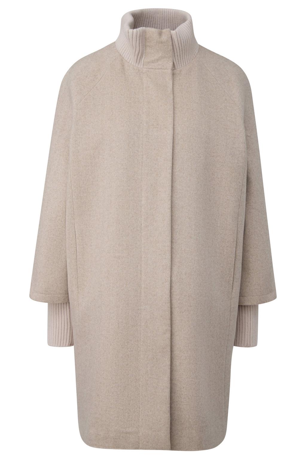 Beige dames comma mantel van wol met effen, lange mouwen en opstaande kraag