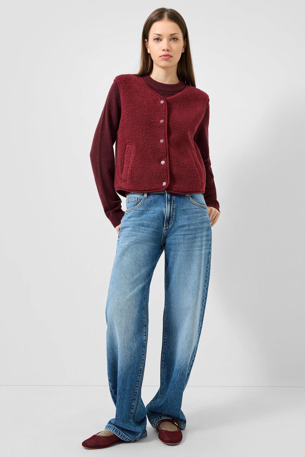 Rode dames QS van polyester met effen, ronde hals en knoopsluiting