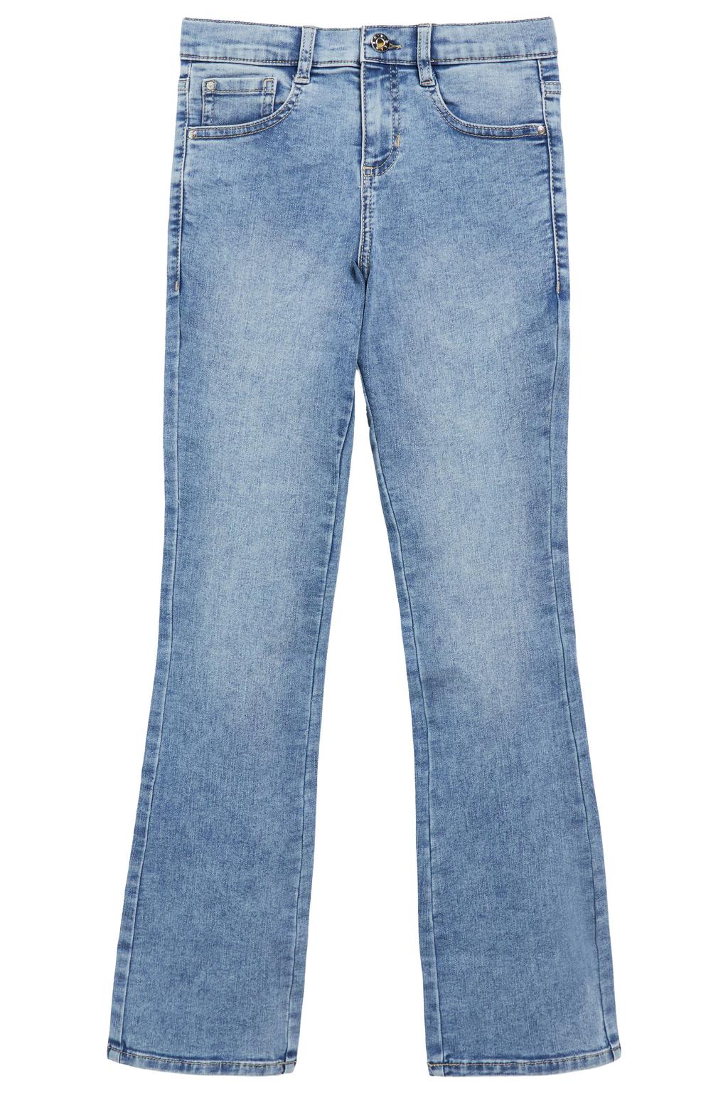 Medium blue denim meisjes s.Oliver flared jeans mediumblauw van denim met regular waist, rits- en knoopsluiting en effen