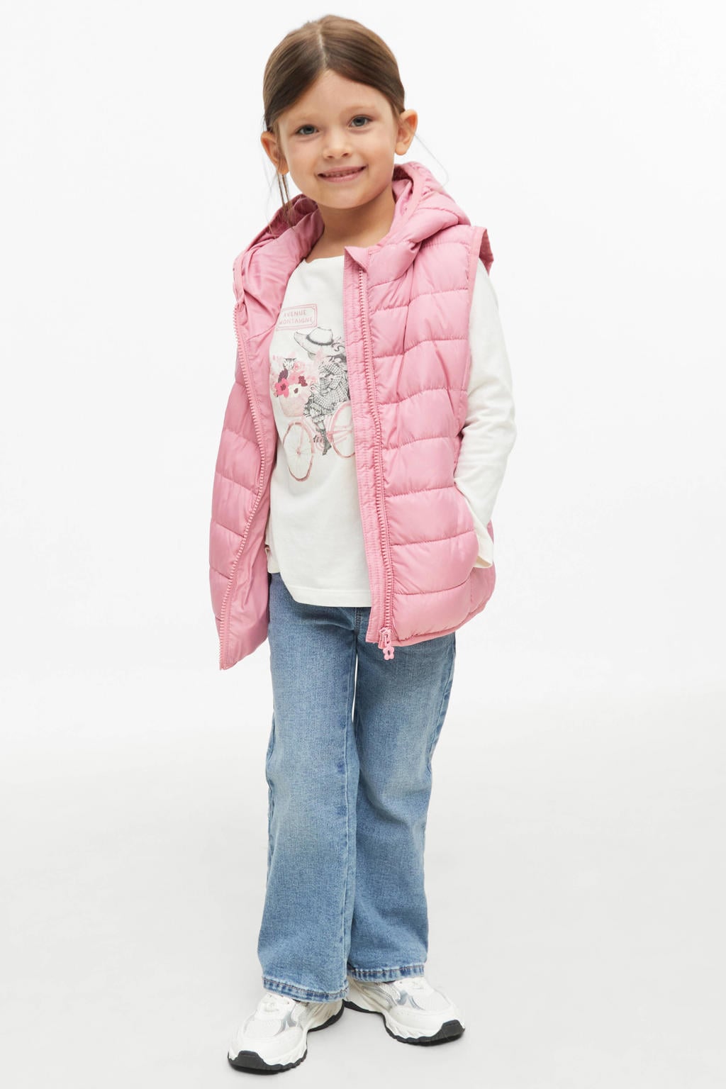 Roze meisjes s.Oliver bodywarmer van polyester met effen, capuchon en ritssluiting