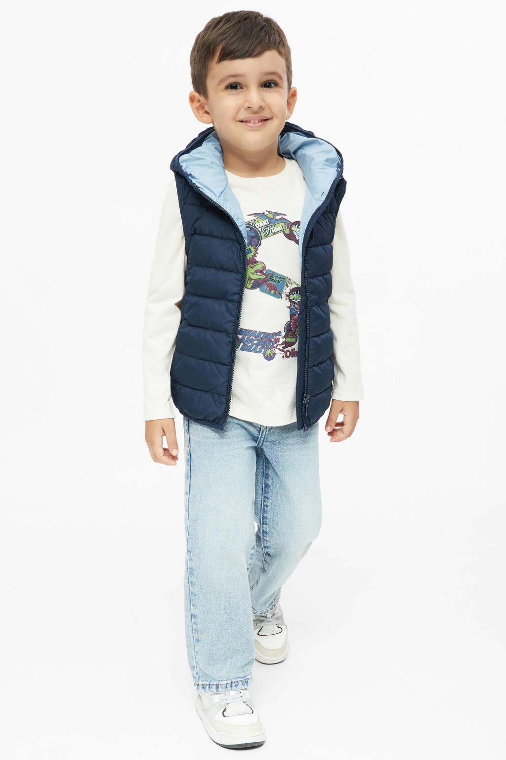 Donkerblauwe meisjes s.Oliver bodywarmer van polyester met effen, capuchon en ritssluiting