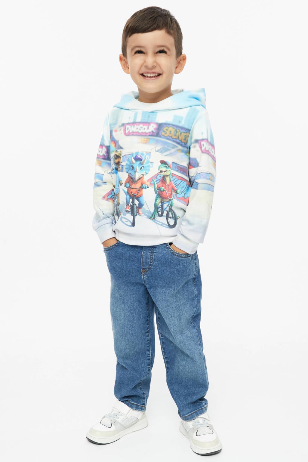 Grijze jongens s.Oliver hoodie van sweat materiaal met printopdruk, lange mouwen en capuchon