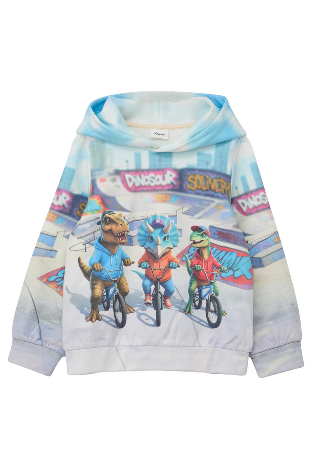 Grijze jongens s.Oliver hoodie van sweat materiaal met printopdruk, lange mouwen en capuchon