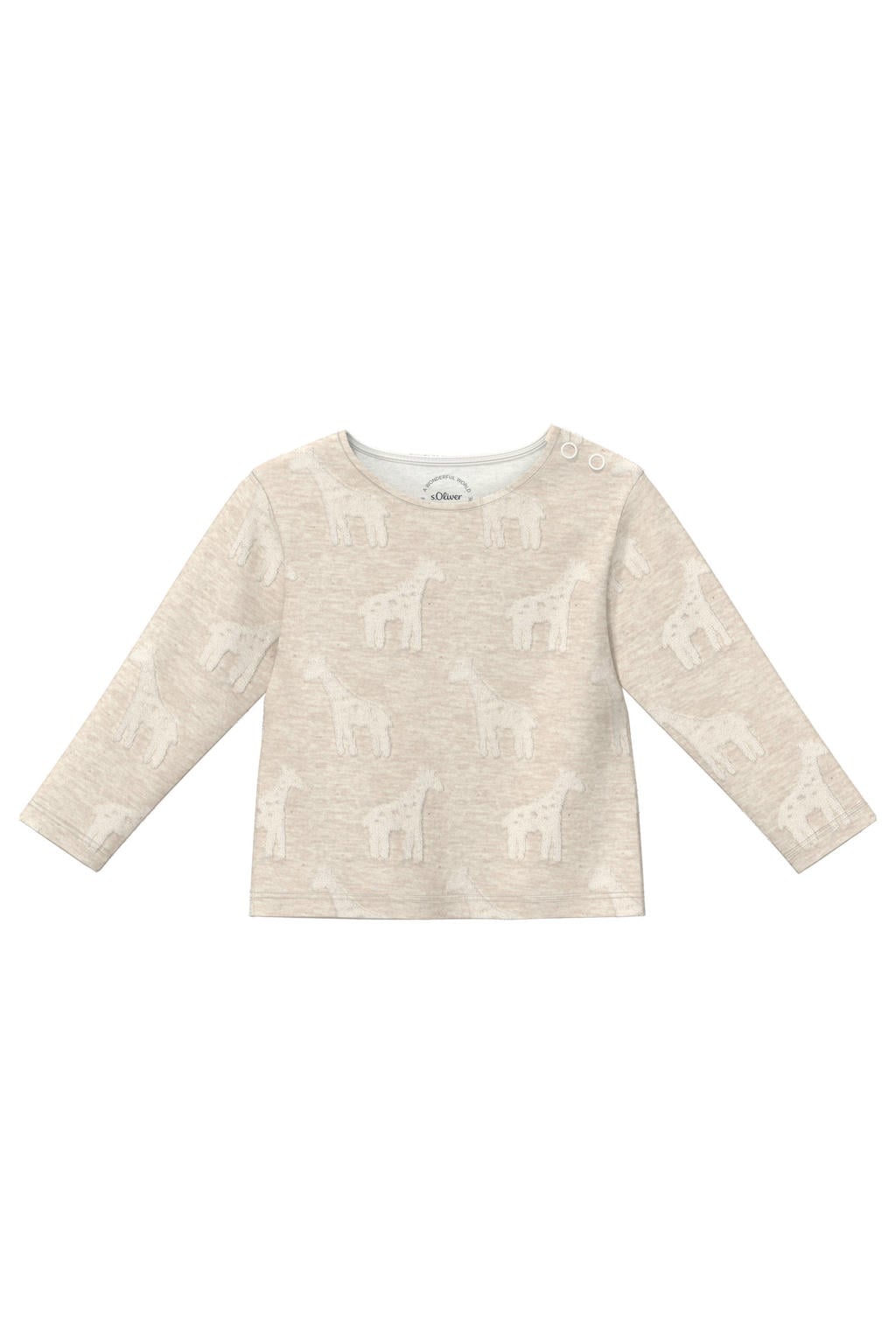 Beige jongens en meisjes s.Oliver rechtvallende longsleeve van katoen met lange mouwen, ronde hals en drukknoopsluiting