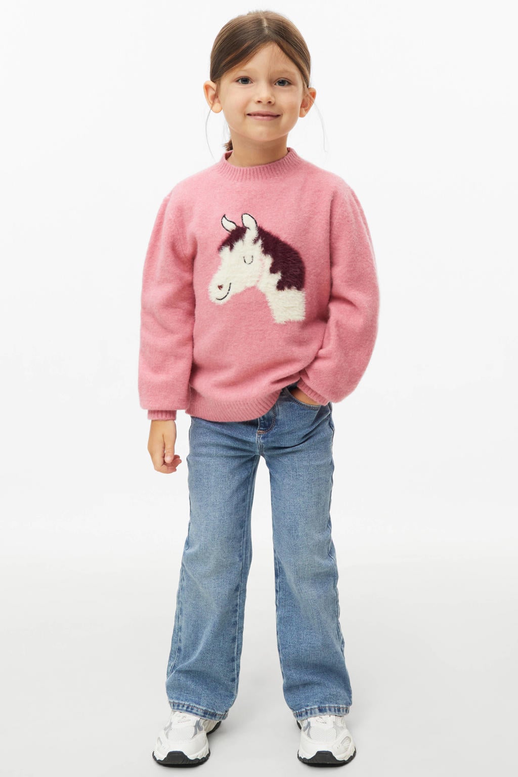 Roze meisjes s.Oliver gebreide trui van polyamide met printopdruk, lange mouwen en ronde hals