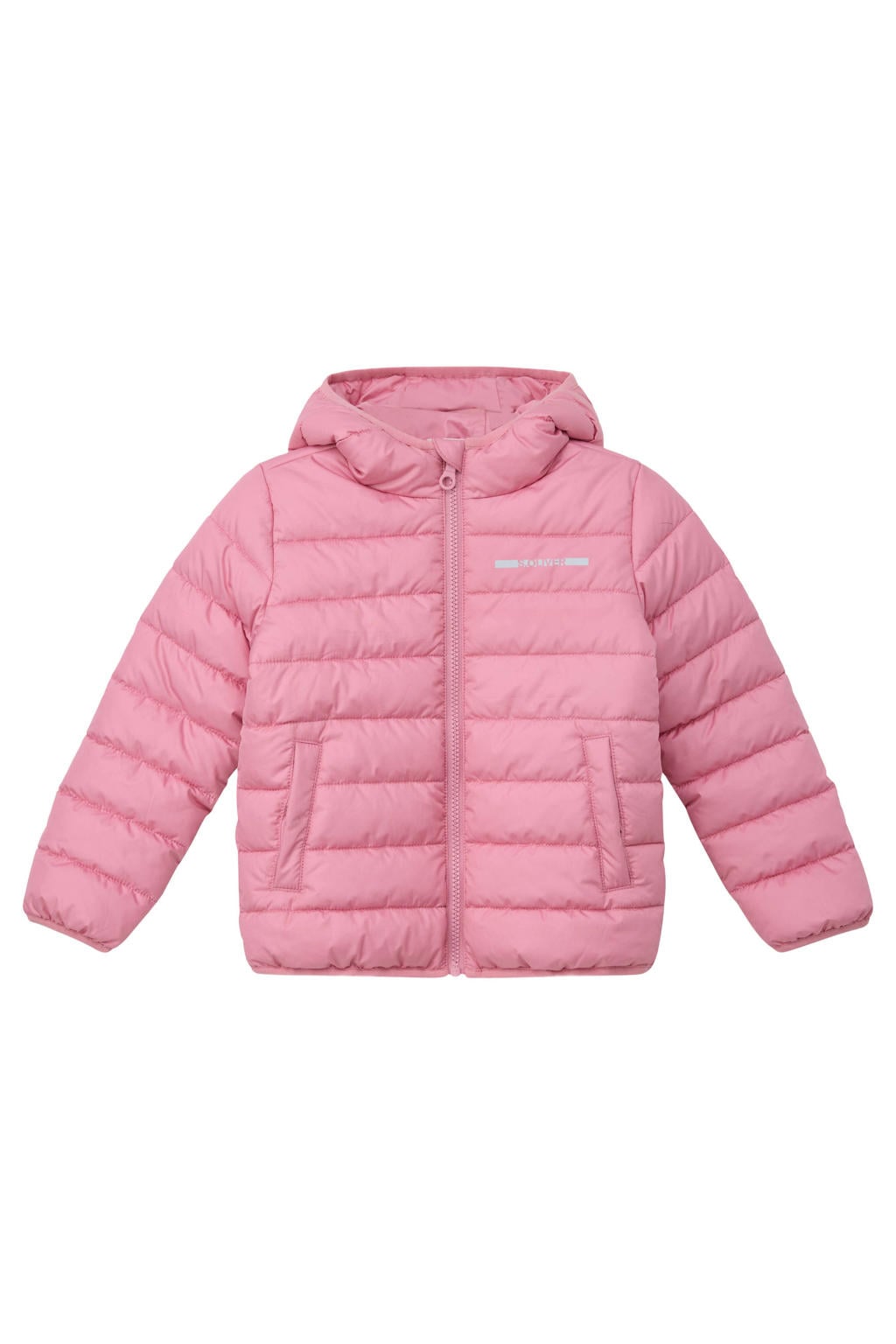 Roze meisjes s.Oliver winterjas van polyester met effen, lange mouwen, capuchon en ritssluiting