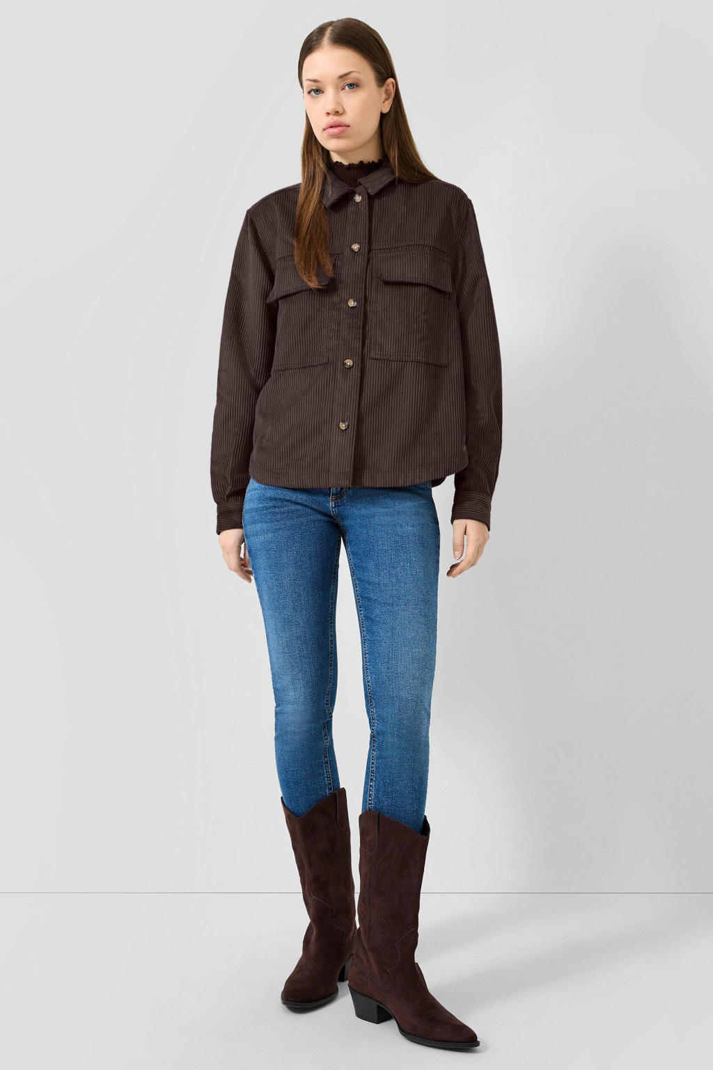 QS corduroy blouse - donkerbruin